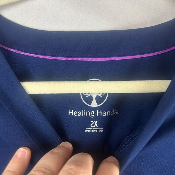 HH Works Healing Hands Scrub Shirt Men 2X Navy Blue Style 2331 Jake Short Sleeve - Picture 9 of 9